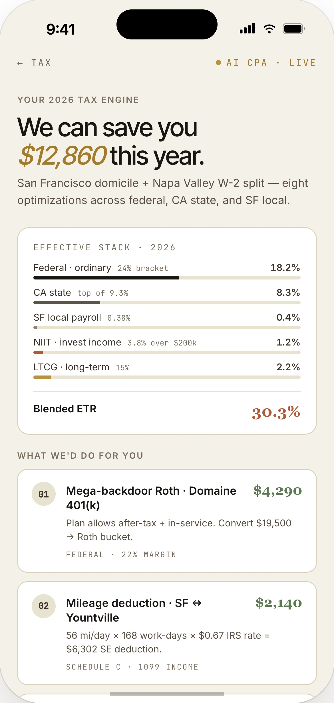AI CPA — Napa Valley wine-industry tax context, distributor meal deductions, multi-state filing for California winery sales manager