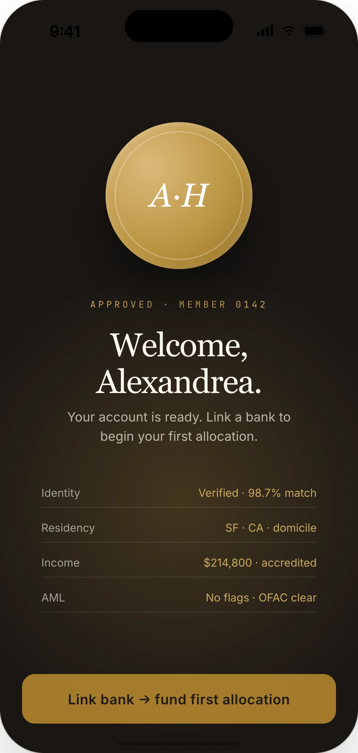 Approved — final risk scoring locked, account active, first deposit invitation