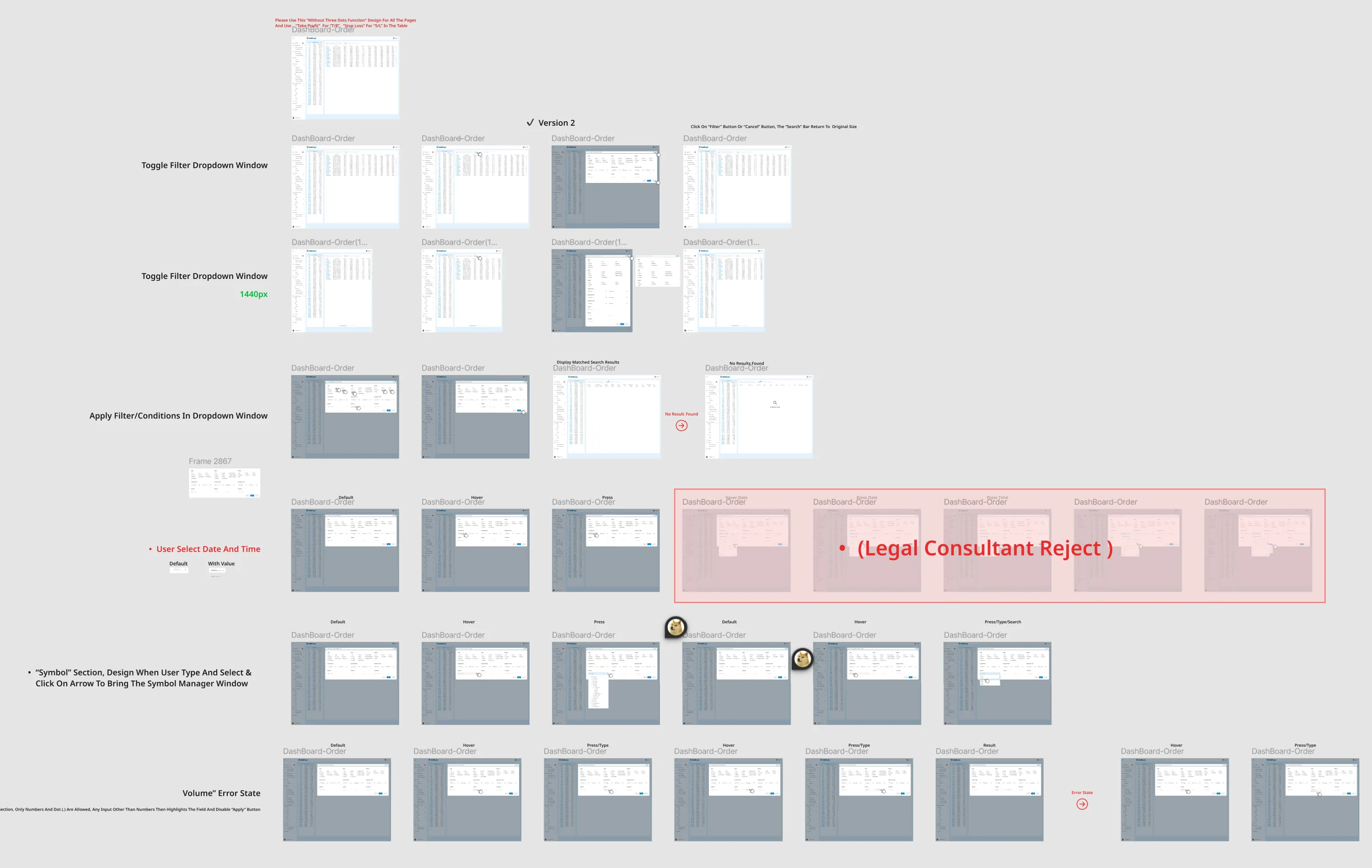 ACY Mobile App — Legal review iteration showing compliance-rejected design direction