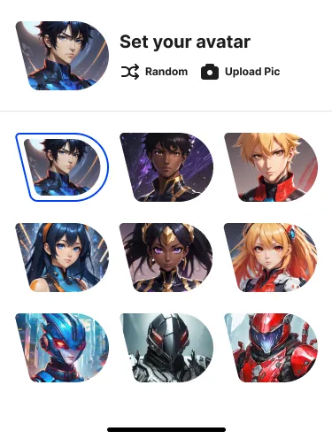 Set your avatar screen