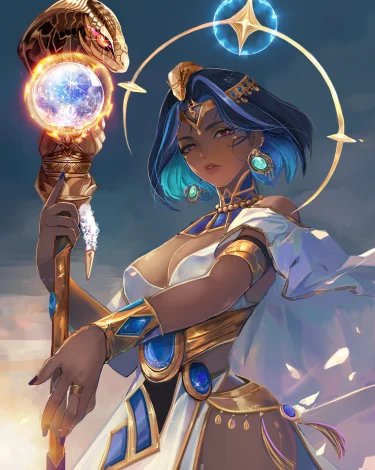 Seraphina — an ACYVerse trading hero holding a glowing orb staff