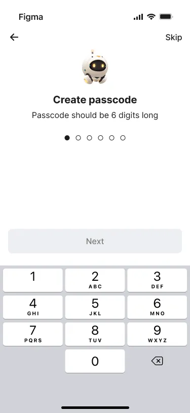 Create passcode screen