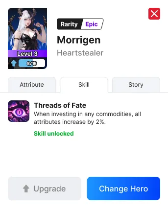 Hero skill screen — skills unlocked
