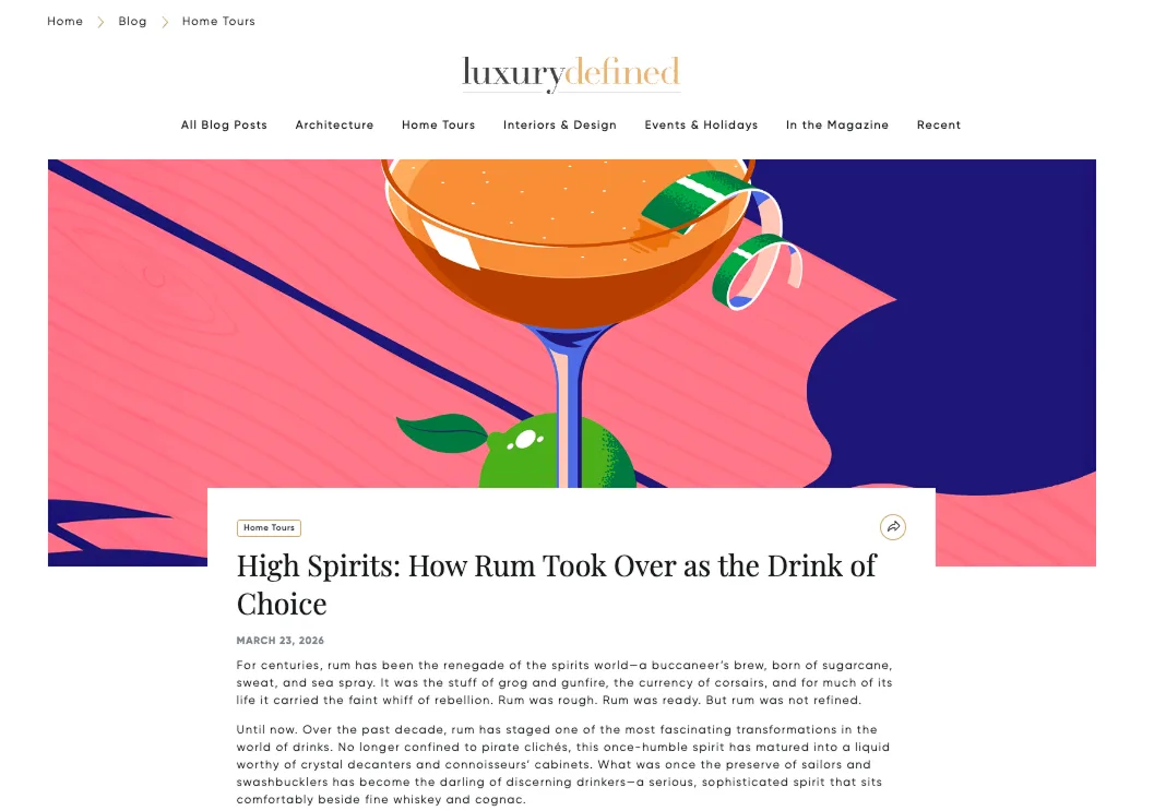 Luxury Defined editorial article page — V1 loading simulation