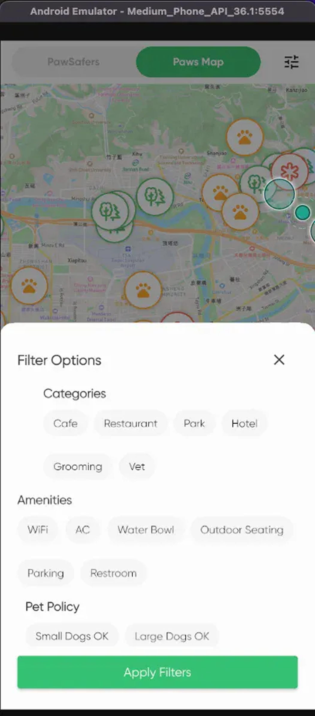 PawsRoam app testing session 1
