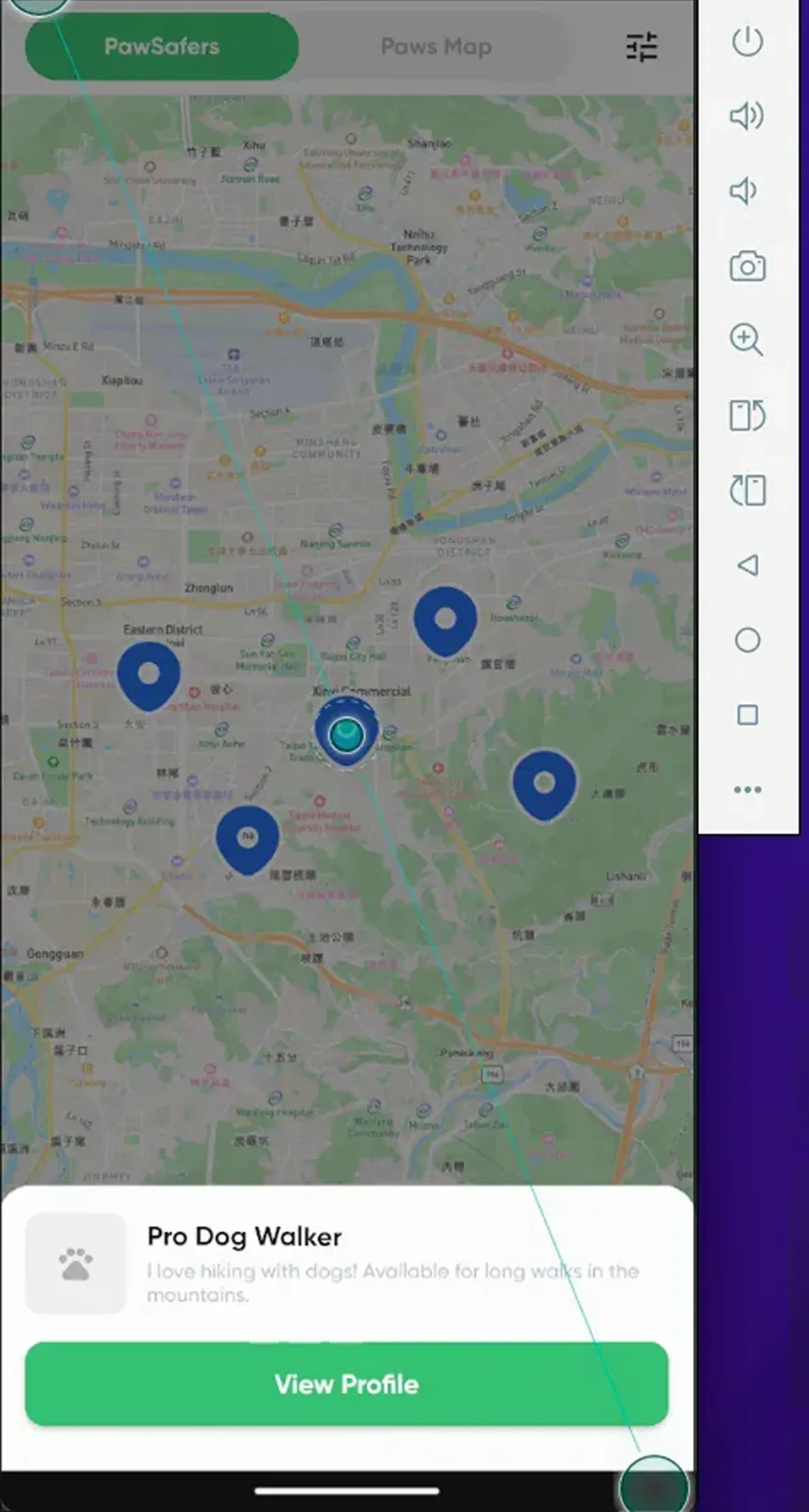 PawsRoam app screen — venue profile